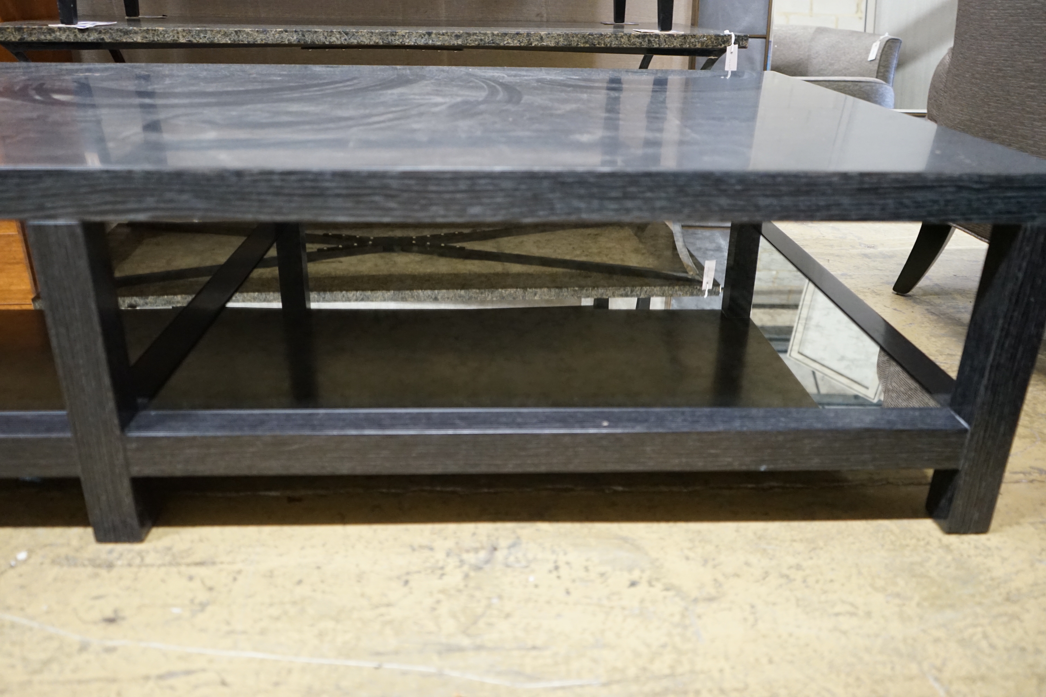 A custom made Decca Furniture Domicile coffee table, width 180cm, depth 89cm, height 38cm